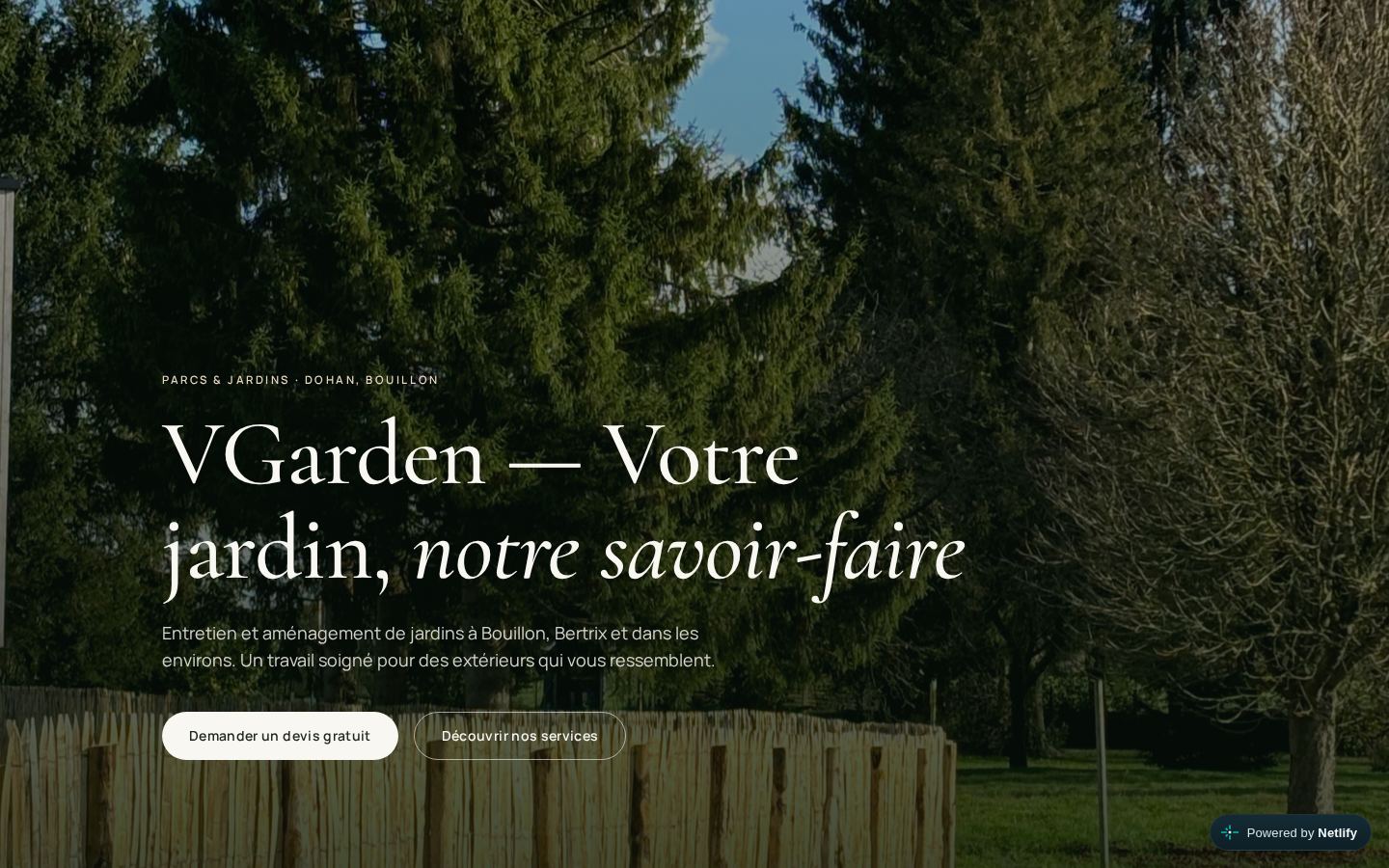 Page d'accueil du site V Garden sur ordinateur